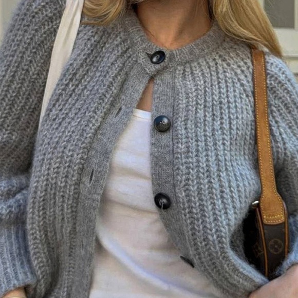 Solid Soft Knit Button Loose Cardigan - Picture 3 of 3